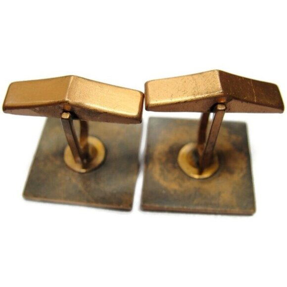 Modernist Copper Cufflinks Square Shirt Accessories Wedding Pat Pending Vintage - Picture 6 of 12